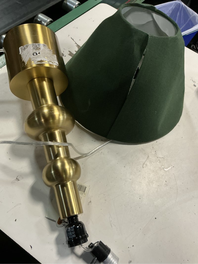 Condition photo showing As Is for vintage brass with green shade table lamp - hearth & hand™ with magnolia