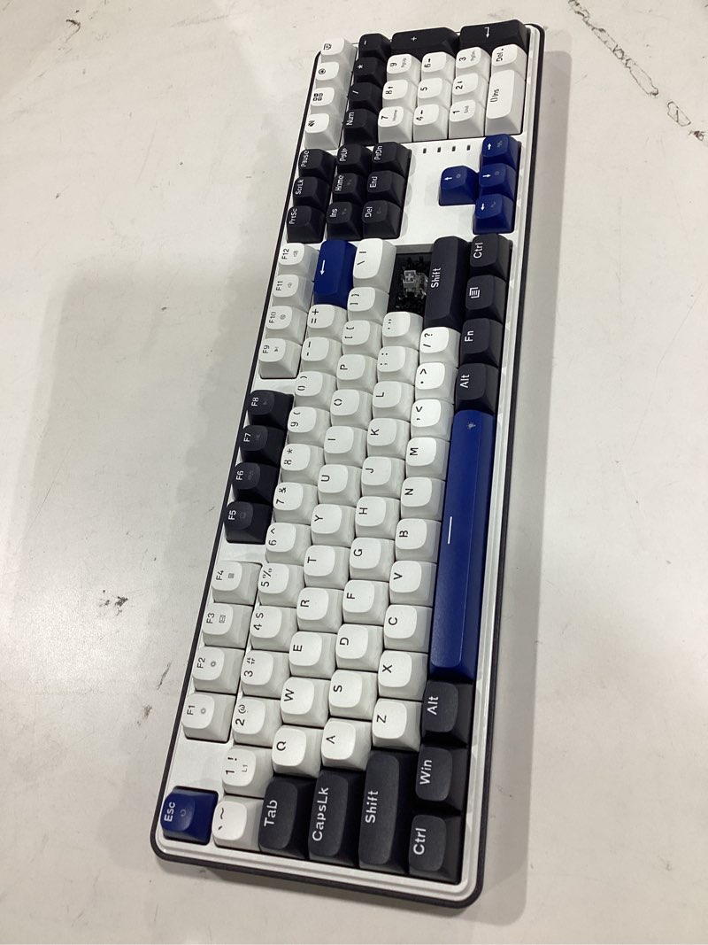 Condition photo showing As Is for redragon k689 wired gasket rgb gaming keyboard, 108 keys mechanical keyboard w/extra 4 hotkeys, upgraded hot-swappable socket, 3-layer noise dampening, mixed color keycaps, custom linear switch cerulean polar