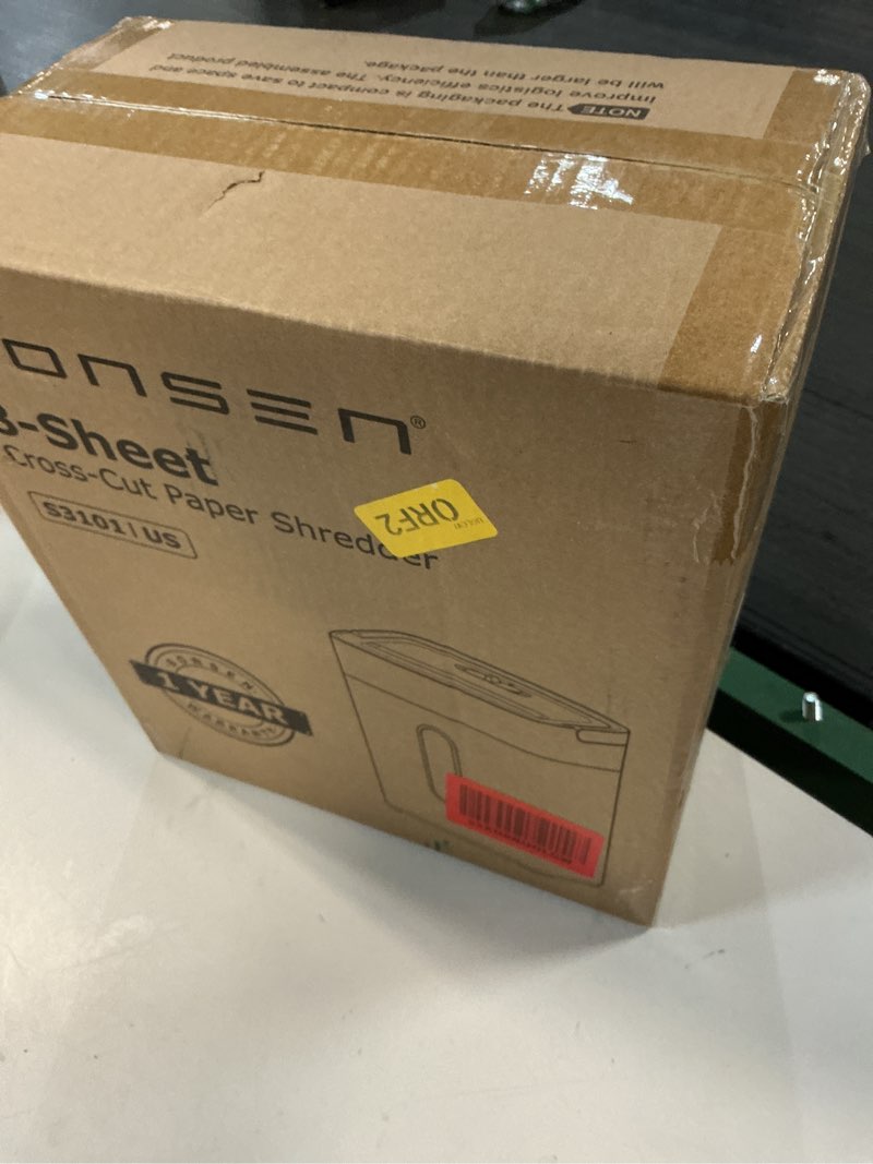 Condition photo showing New/Like New for bonsen shredder for home office, 4 gallons 8-sheet cross cut credit card shredder, small paper shredder for home use, high security level p-4, etl certification (s3101) black