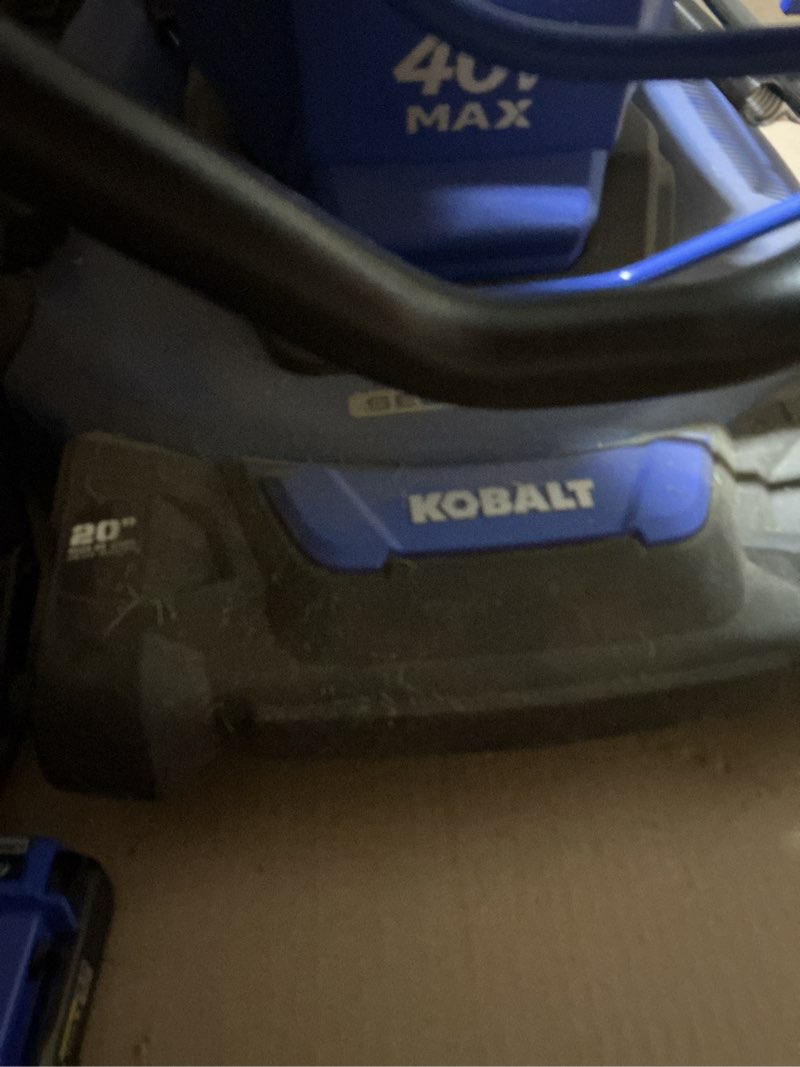 Condition photo showing As Is for used kobalt gen4 40-volt, (1) 6 ah 20-in push lawn mower battery walk mower,