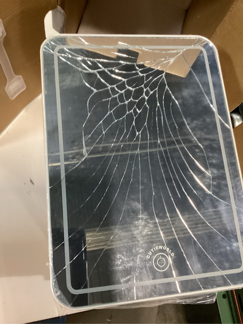 Condition photo showing As Is for bogda mini skincare fridge (4 liter/6 can) with dimmable led light mirror, cooler and warmer for refrigerating make up, skin care and food, portable mini fridge for bedroom, office and car, white