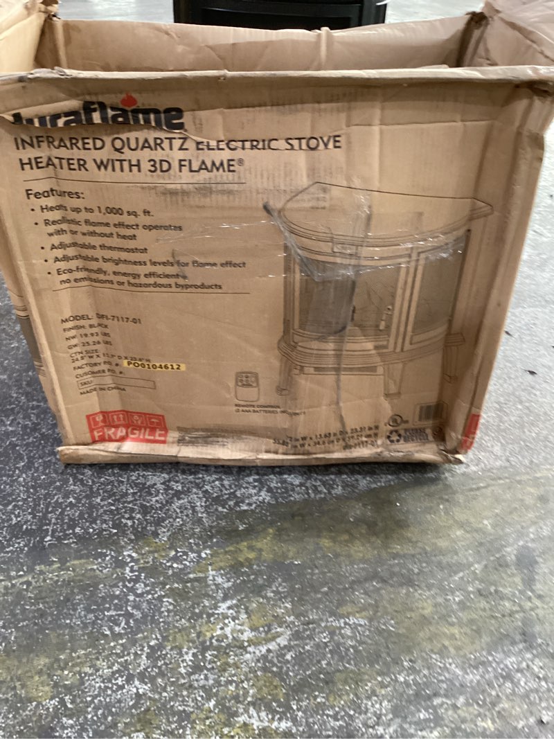 Condition photo showing As Is for Infrared quartz electric stove heater with 3d flame