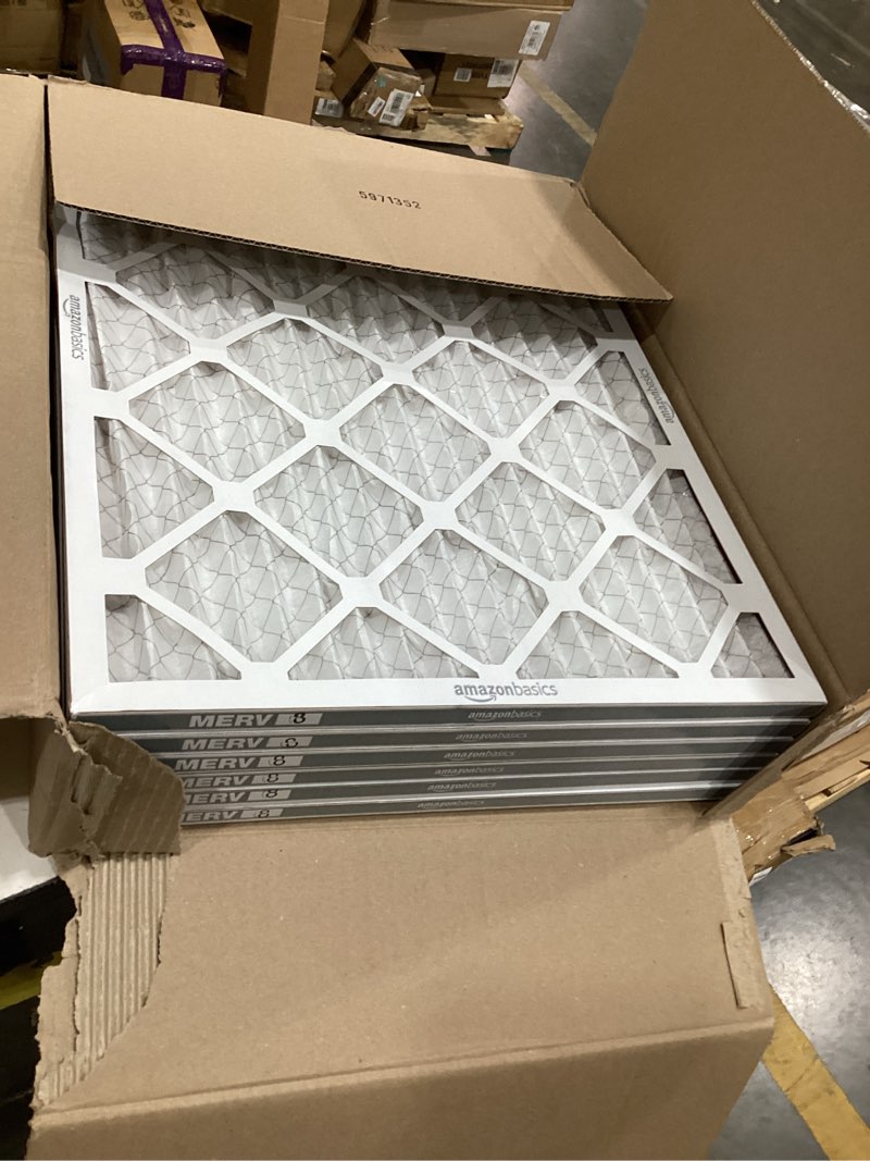 Condition photo showing Good Condition for amazon basics 20x25x1 air filter 6-pack, merv 8 ac furnace filters, removes dust, electrostatic, allergy control (actual size: 19.75" x 24.75" x 0.75")