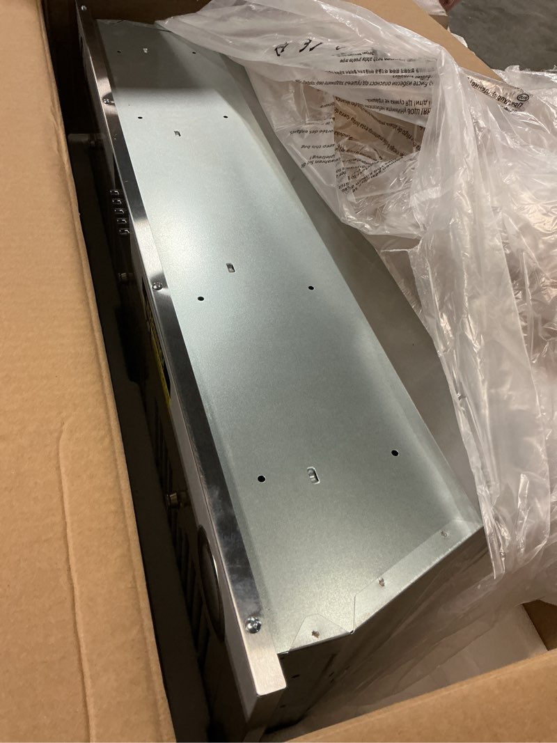 Condition photo showing Good Condition for firegas range hood insert 36 inch, built-in kitchen hood with 600 cfm, ducted/ductless convertible vent hood, stainless steel stove hood vent with push button, baffle filters and charcoal filters