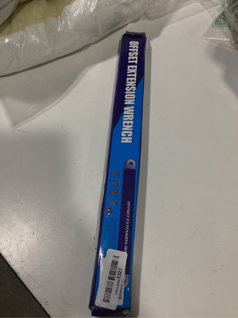 Condition photo showing As Is for offset extension wrench, zero degree ratchet extension set includes 1/2", 1/4" & 3/8" drive adapters, ideal universal ratchet extensions for tight spaces (orange)