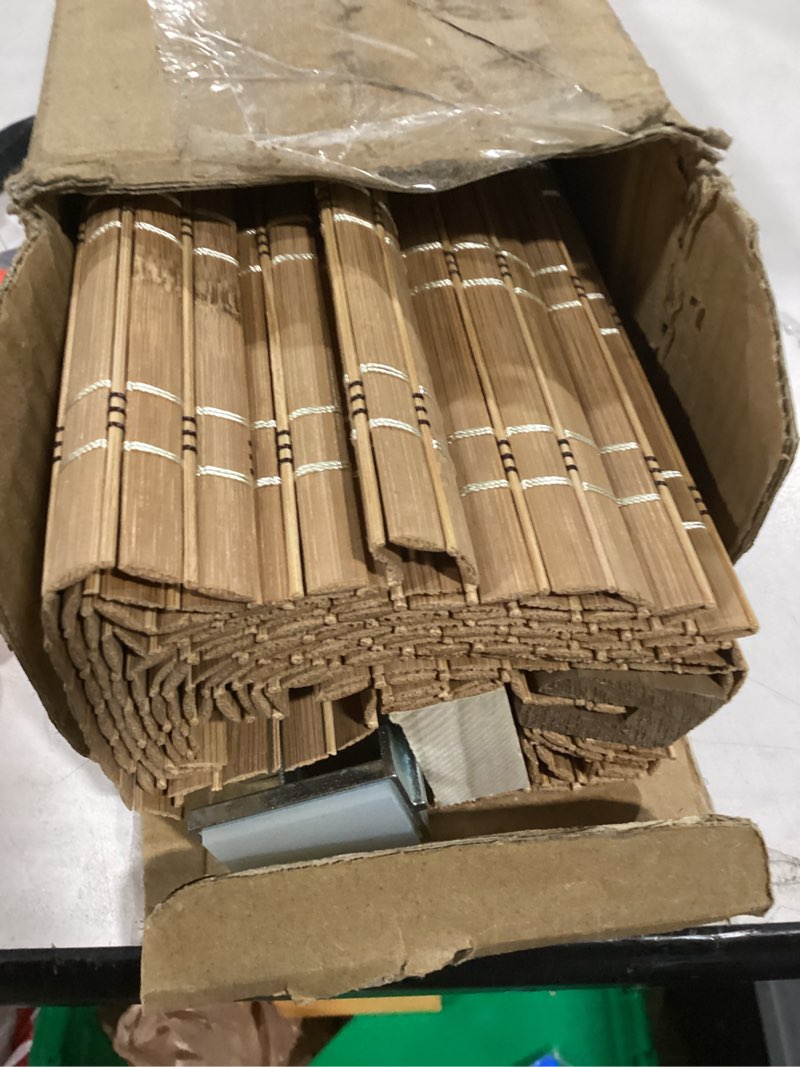 Condition photo showing Good Condition for LazBlinds No Tools No Drill Cordless Bamboo Roman Shades, Light Filtering Window Treatment, Roll Up Bamboo Blinds for Windows 38'' W x 48'' H, Brown Light Filtering-brown206 38" W x 48" H