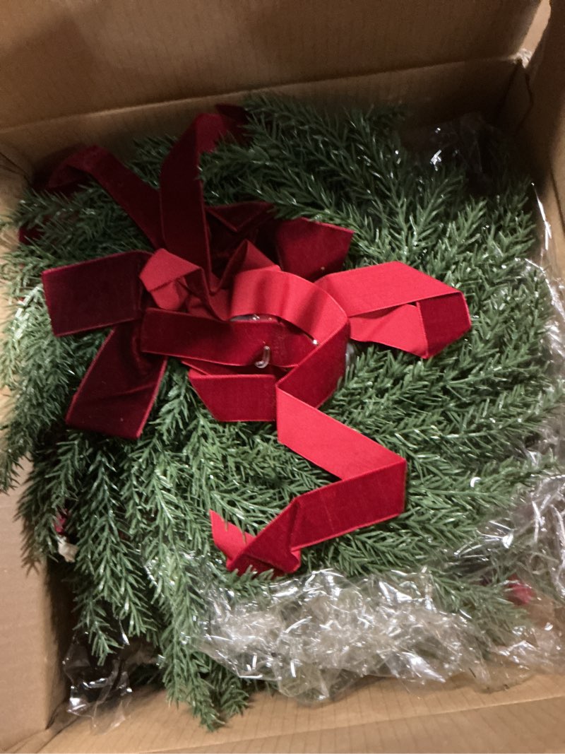 Condition photo showing Good Condition for wbhome 18" norfolk pine wreath for front door, real touch norfolk pine wreath artificial green wreath greenery realistic wreath holiday decoration for indoor outdoor, 2 pack