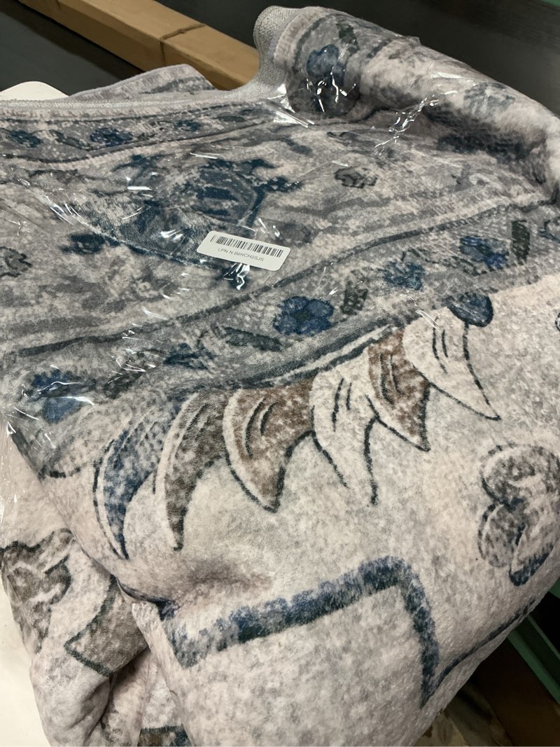Condition photo showing As Is for releany area rugs 8'x10' washable non-slip, floral vintage distress print pattern medallion carpet for living room bedroom dining room, light blue navy beige gray white blue/white/gray/purple 8' x 10' (rectangular)