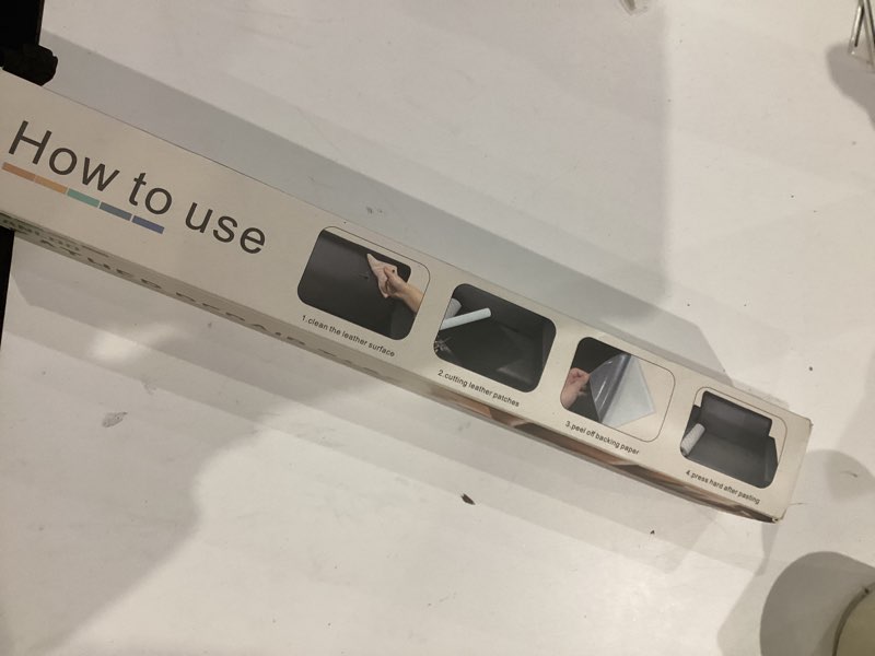 Condition photo showing Good Condition for Leather Repair Tape,16 x 80 Inches Self Adhesive Leather Repair Patch?Leather Repair Kit for Furniture?Couches,Car Seats,Cabinets,Handbags(Light Gray-Litchi Grain) 16" x 80" Light Gray-Litchi Grain