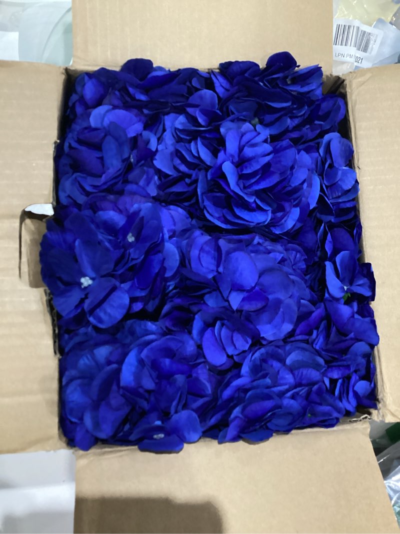 Condition photo showing New/Like New for AVIVIHO 65pcs Fake Flowers Royal Blue Hydrangea Artificial Flowers Bulk (Not Squished, No Steaming Need) Silk Flowers with Stems for Wedding Decor,Home,Baby Shower,Table Centerpieces Decoration Medium Royal Blue 65