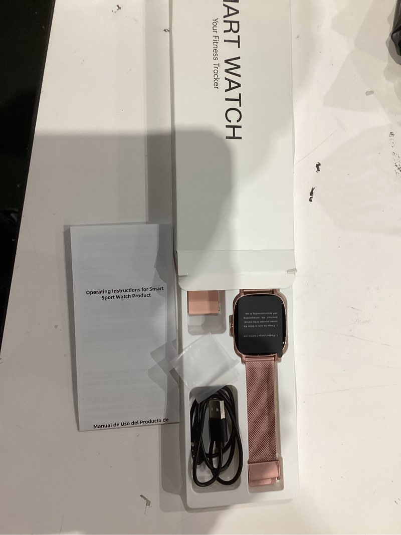 Condition photo showing Good Condition for smart watch for women, answer/make call,1.85'' ultra-clear screen fitness tracker with heart rate/sleep/spo2 monitor,smartwatch for iphone/samsung/android,120+ sport modes,ip68 waterproof with 2 bands rose gold