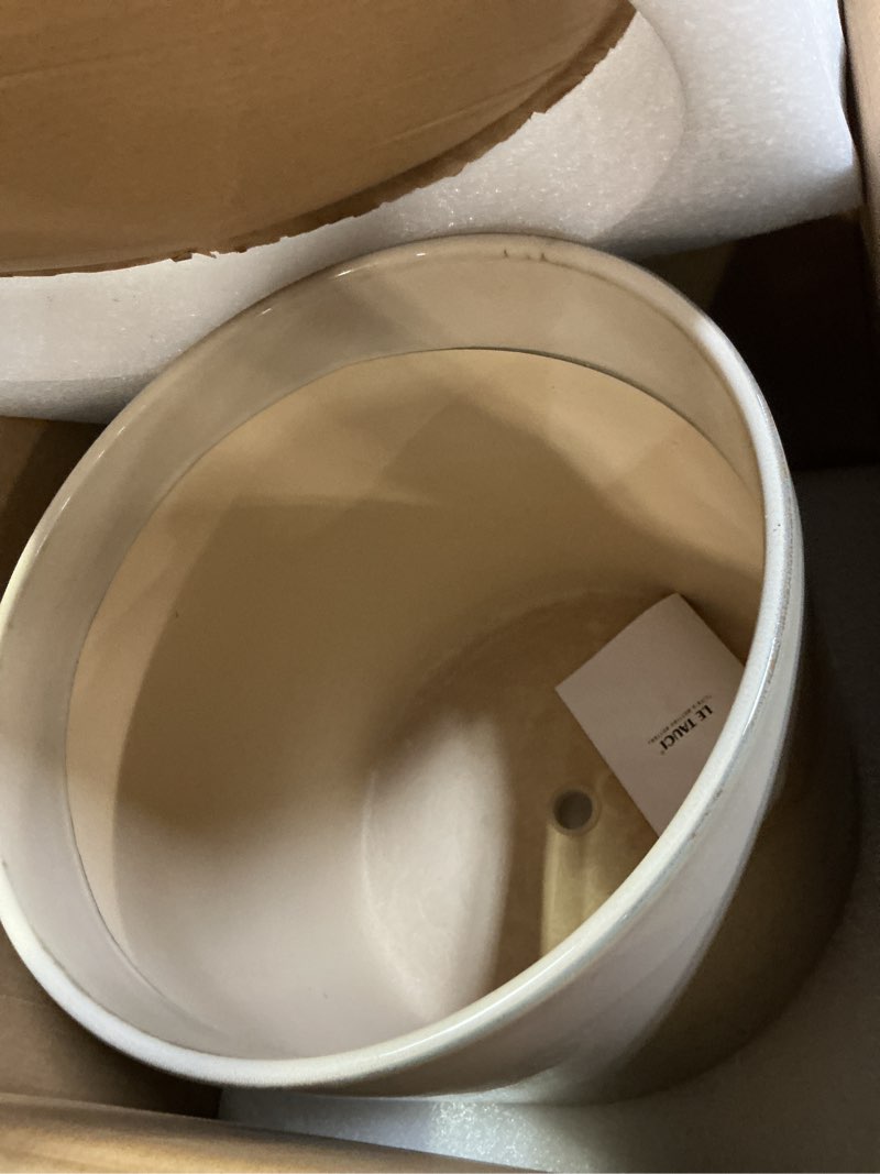 Condition photo showing New/Like New for LE TAUCI 12 Inch Pots for Plants, Ceramic Large Plant Pot for Indoor Plants, Mid-Century Modern Flower Planter Pots with Drainage Hole and Removable Plug, Round Planter Pot, Reactive Glaze Cloud Cream 12 Inch Reactive Glaze Cloud Cream