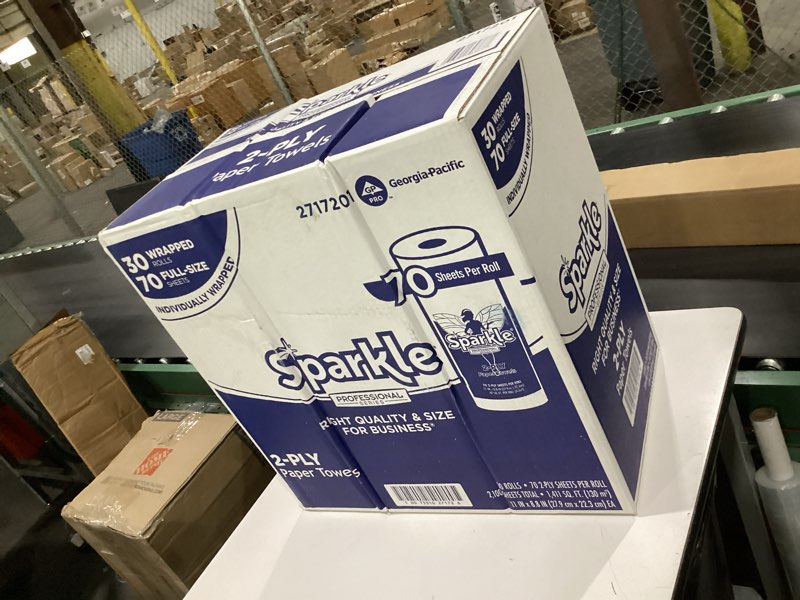 Condition photo showing New/Like New for sparkle professional series by georgia-pacific pro 2-ply perforated kitchen paper towel rolls, individually wrapped, white, 11” x 8.8” (lxw), 70 sheets/roll, 30 rolls/case, 2717201 white 30 rolls