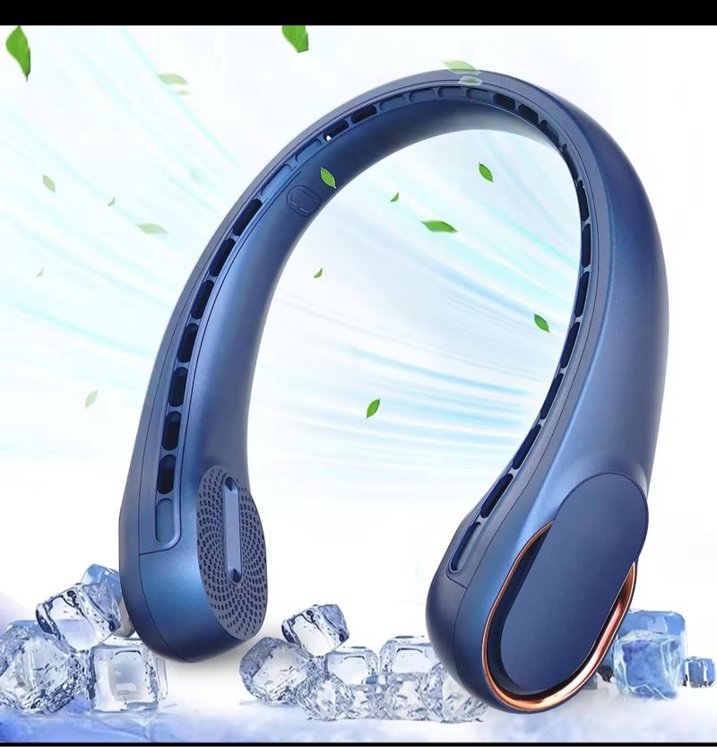 Portable Hands-Free Neck Fan with Adjustable Airflow,3 speeds, USB Rechargeable Personal Cooling Device, Lightweight and Silent Wearable Neckband Cooler - Blue