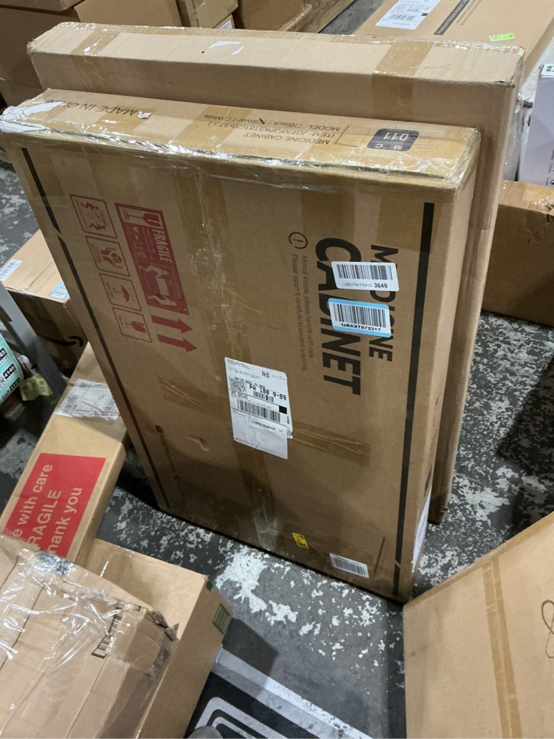 Condition photo showing New/Like New for TokeShimi 20x32 Bathroom Cabinet Mirror Tempered, Aluminum Silver Recessed Medicine Cabinet with Mirror Frameless Stepless Adjustable Shelf, Surface Mount Medicine Cabinet for Bathroom Silver 20x32 IN