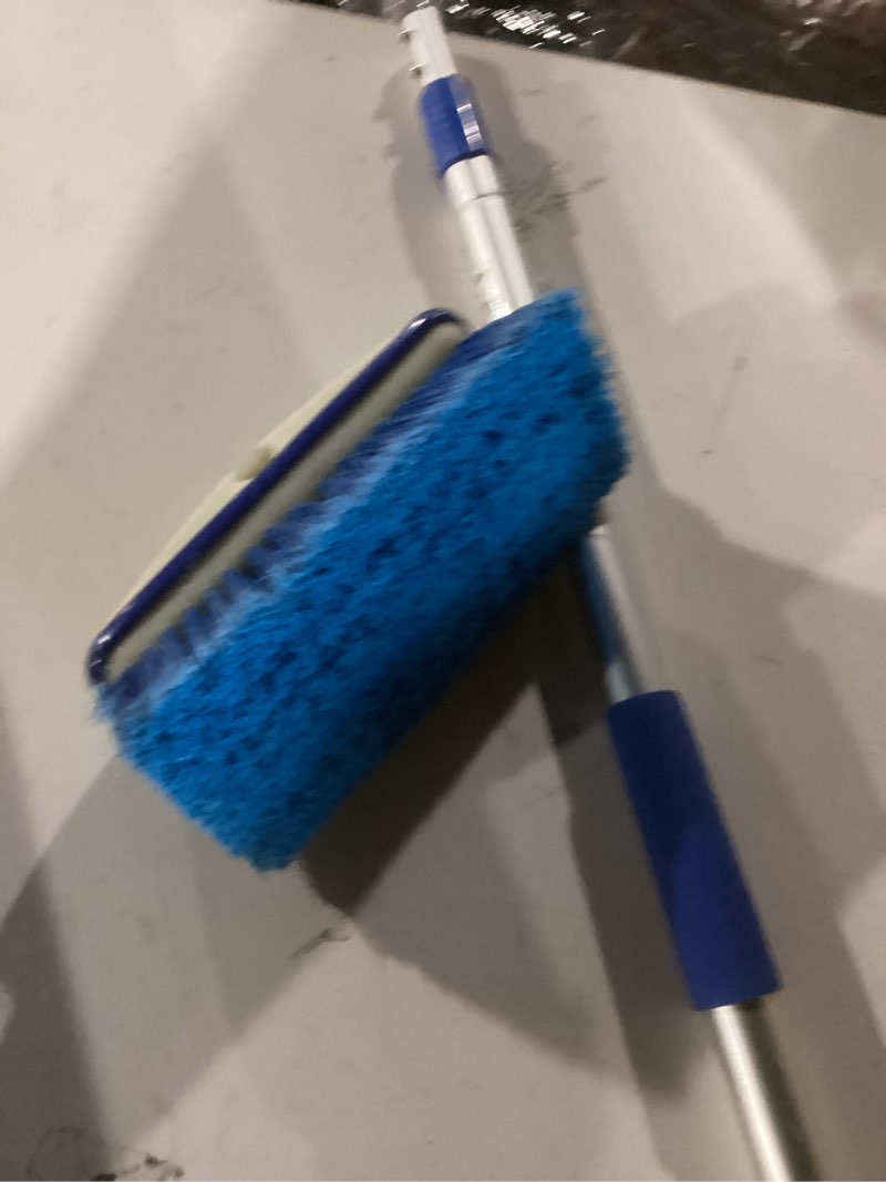 Condition photo showing New/Like New for 52" car wash brush with long handle | built-in rubber squeegee & rubber bumper | lightweight extendable handle | soft bristle brush for car, rv, boat, solar panel, deck washing 52 inch blue