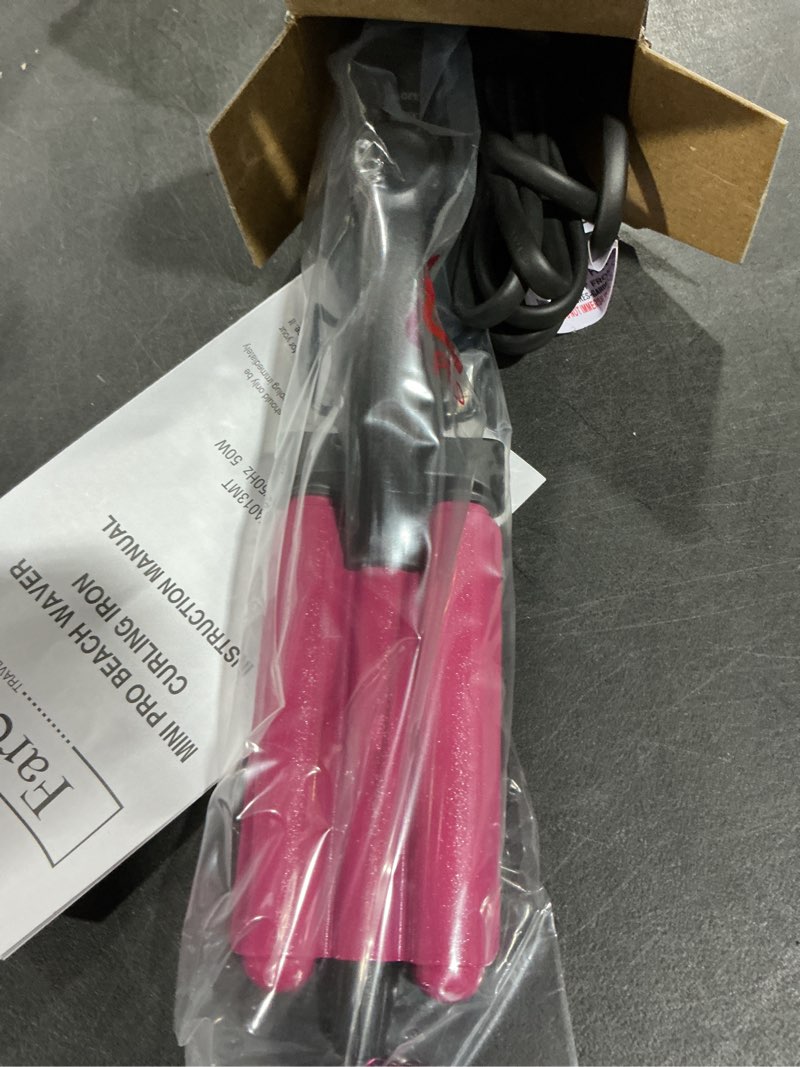 Condition photo showing New/Like New for Farery Mini 3 Barrel Hair Waver - Portable Beach Wave Curling Iron for Short Hair, 1/2 Inch Ceramic Crimper with 3 Temp Settings & 30s Fast Heating, Dual Voltage Travel Hair Waver for Women, Pouch Bag Digital temp(Hot pink)