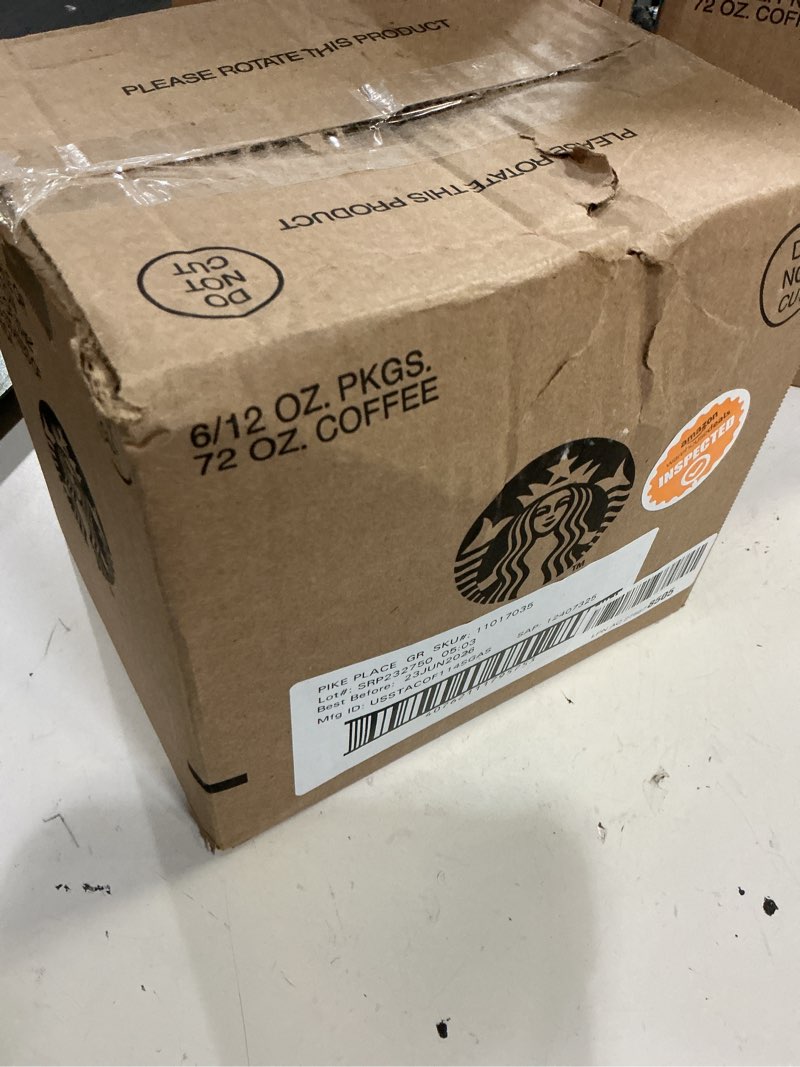 Condition photo showing New/Like New for (best before:23/jun/2026)starbucks ground coffee, medium roast hot or iced coffee, pike place roast, six 12 oz bags? pike place 12 ounce (pack of 6)