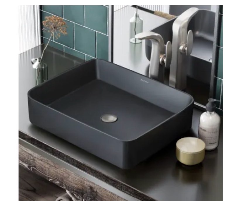 Lordear Black Vessel Sink 16x12 Inch Black Bathroom Vessel Sinks Rectangular Ceramic Porcelain Vanit