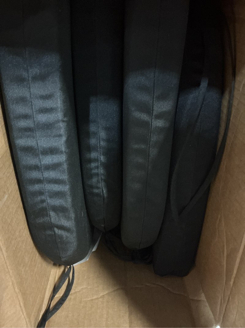 Condition photo showing Good Condition for basic beyond outdoor chair cushions set of 4, outdoor cushions for patio furniture, water resistant patio chair cushions with 2 ties, 17x16x2, black 01 - black 17"x16"x2"(pack of 4)
