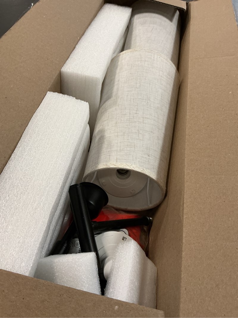 Condition photo showing As Is for Battery Operated Wall Sconce Set of 2, 13000mAh Rechargeable Battery Powered Sconces with Remote Dimmable Fabric Shade Wireless Sconces Fixture for Bedroom Living Room Black+Beige