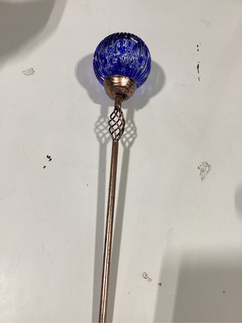 Condition photo showing As Is for exhart 30-in blue metal solar traditional stake