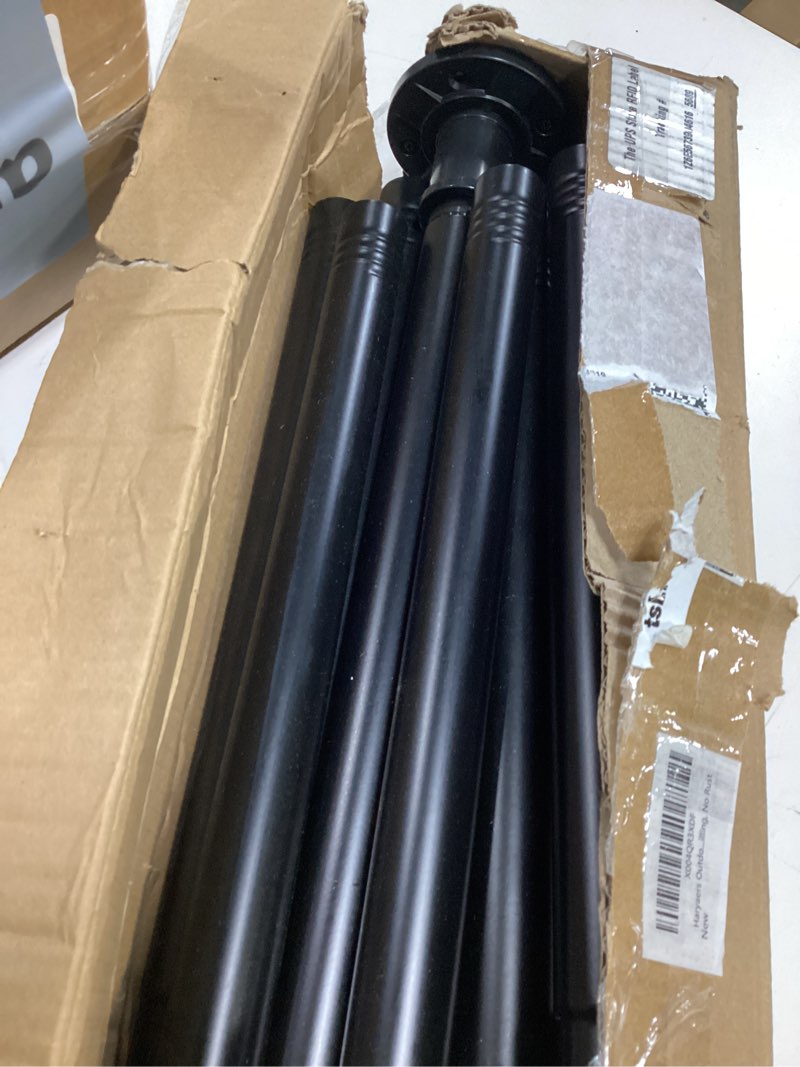Condition photo showing As Is for outdoor curtain rod 31-144 inch adjustable long spring black showertension curtain rod extra long outdoor rods for patio bathroom windows no drilling, no rust 31-144" black