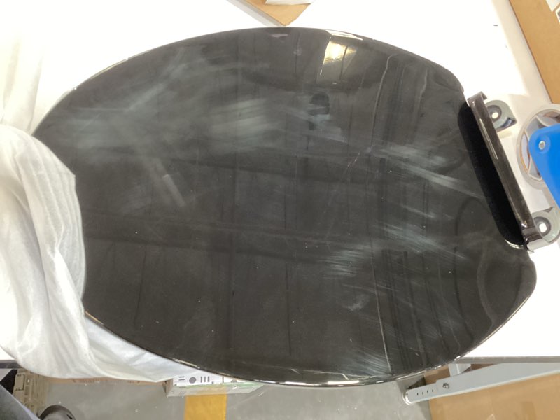 Condition photo showing As Is for kohler k-26801-7 impro readylatch quiet close elongated toilet seat, black black/black elongated