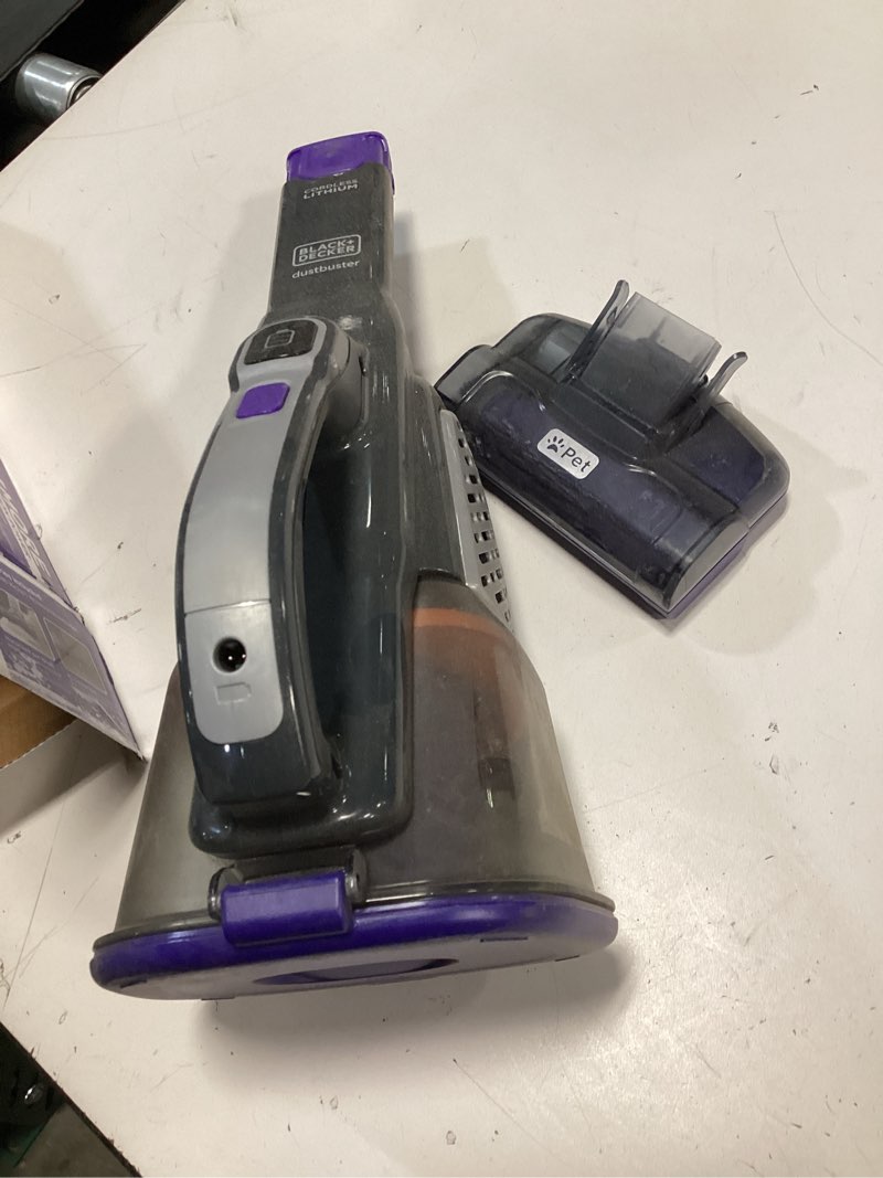Condition photo showing As Is for BLACK+DECKER dust buster Handheld Vacuum Cordless, Pet Hair Vacuum, Portable for Home and Car with Pet Brush, Rechargeable, Powerful Suction, Washable Bowl Filter,furbuster AdvancedClean (HHVK515JP07) AdvancedClean Pet