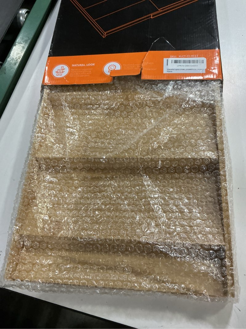Condition photo showing Good Condition for spaceaid bamboo spice drawer organizer, (need 3" deep drawer) expandable 4 tier spices rack for cabinet, kitchen seasoning storage insert (jars not included, from 12" to 23" wide) 12" to 23" wide natural