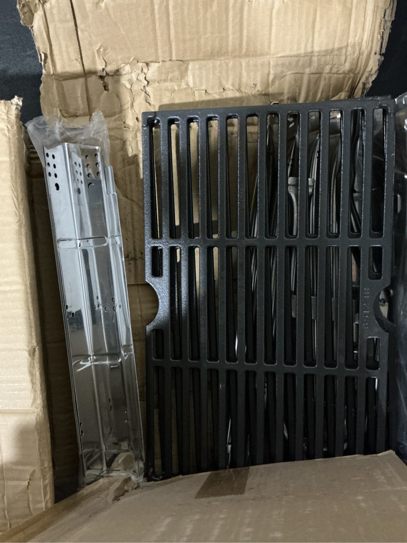 Condition photo showing As Is for dgh474crp grease tray replacement parts for dyna glo dgh474crp, dgh483crp, dgh485crp, dgh474crp-d, 24"-30" adjustable drip pan, grill grates, heat shields and burners for dyna-glo 5 burner gas grill
