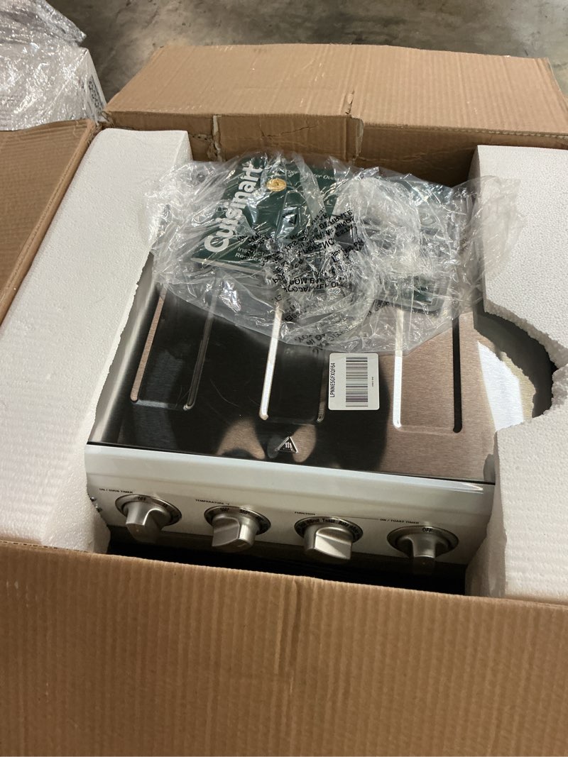 Condition photo showing As Is for cuisinart air fryer toaster oven with grill, 1800w 8-1 air fryer oven with bake, convection bake, grill, broil and warm options, large capacity, 60-minute timer, toa-70w, white white convection toaster air fryer oven w/ grill