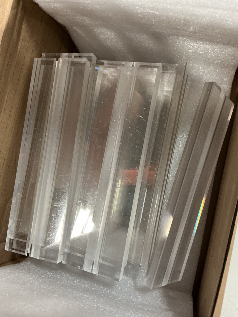 Condition photo showing As Is for acrylic sign holder 4x6, 15 pack clear double sided menu vertical display stand, desktop paper holder suitable for restaurants, office, store, show fair vertical 15 pack 4x6