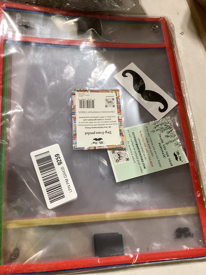 Condition photo showing New/Like New for mr. pen- dry erase pocket sleeves, 10 x 14 inch, 6 pack, colorful, plastic,reusable, clear, classroom sleeves bright colors 6 pack