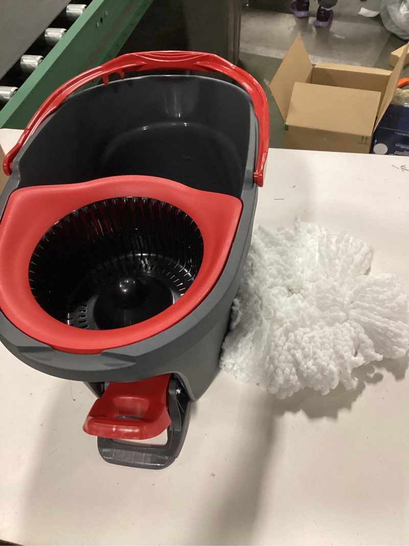 Condition photo showing As Is for ( incomplete) O-Cedar EasyWring Microfiber Spin Mop, Bucket Floor Cleaning System, Red, Gray, Standard