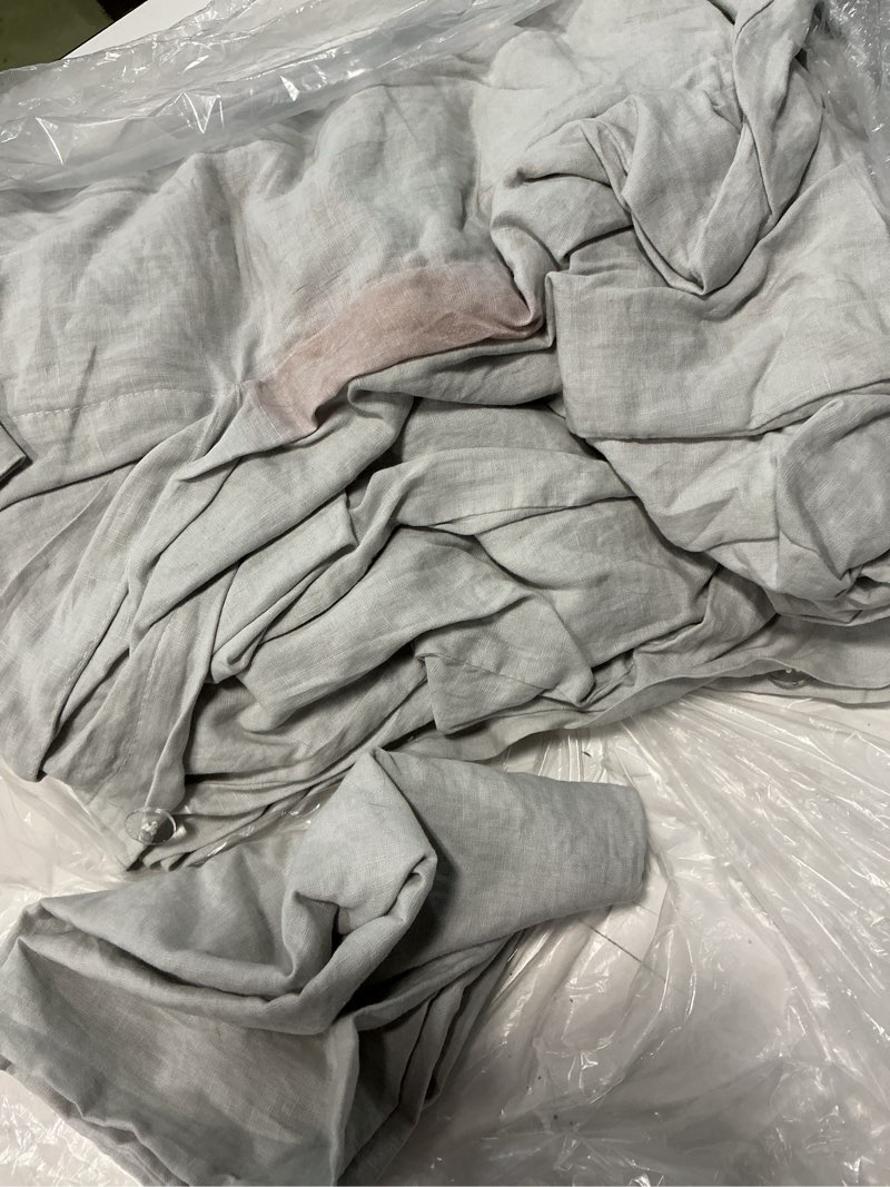 Condition photo showing As Is for european linen duvet cover set, full/queen, light grey