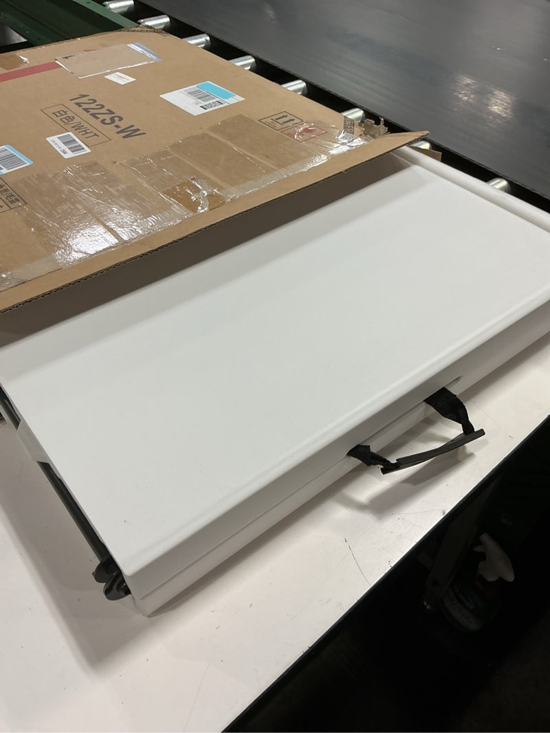 Condition photo showing New/Like New for 4ft folding table, portable fold-in-half adjustable height utility table for indoor/outdoor use, durable hdpe & steel, stable & lightweight, multi-purpose, white