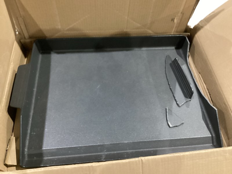 Condition photo showing As Is for universal cast iron griddle 23" x 16",pre-seasoned nonstick coating stovetop griddle for all gas grills and 4 burner range oven,cast iron grill pan for stove top with extra high sidewalls 23" x 16" x 2.6"