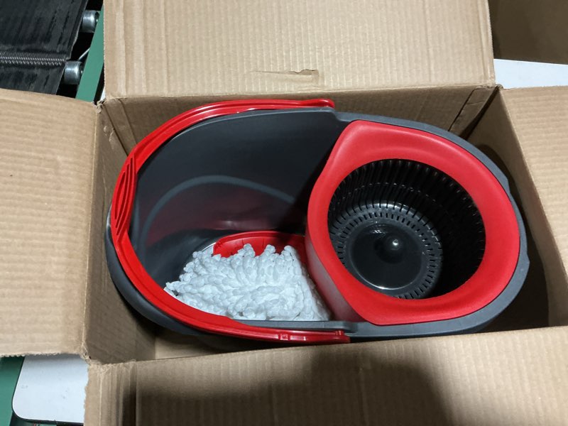 Condition photo showing As Is for O-Cedar EasyWring Microfiber Spin Mop, Bucket Floor Cleaning System, Red, Gray, Standard Easywring Spin Mop & Bucket