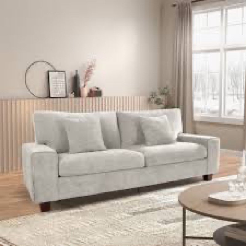 Karlita 89'' Square Arm Sofa 3 Seater Modern Style Upholstered Couch With 2 Toss Pillows Loveseat