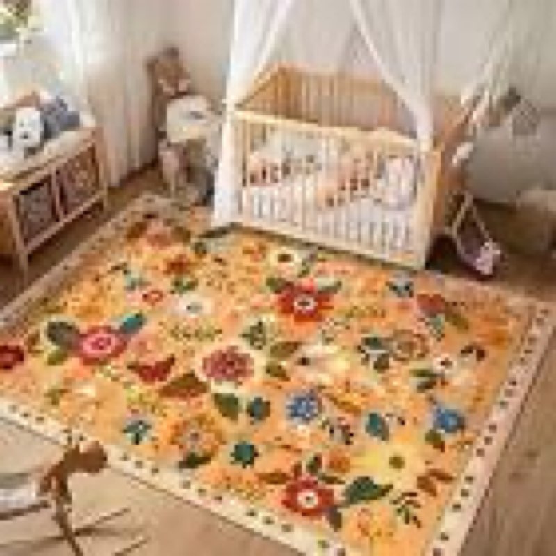releany floral nursery 6x9 area rugs washable print boho cute carpet non slip flower low pile for li