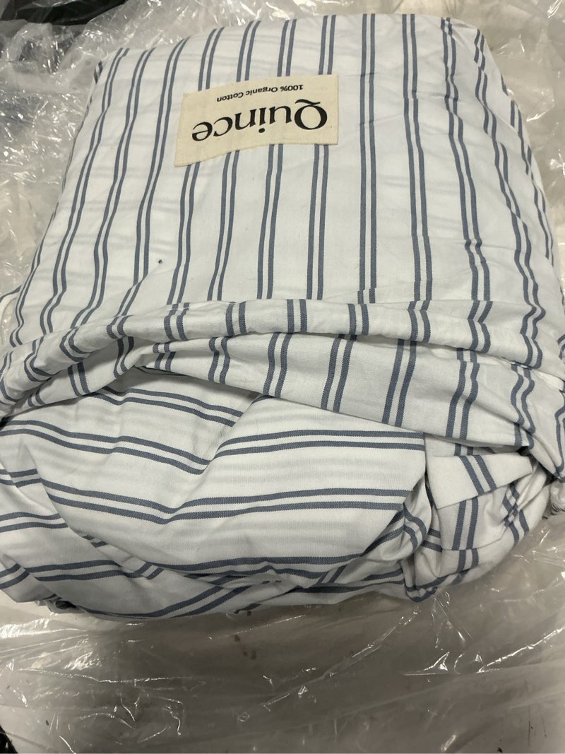 Condition photo showing Good Condition for classic organic percale double stripe fitted sheet set, king, double stripe mineral