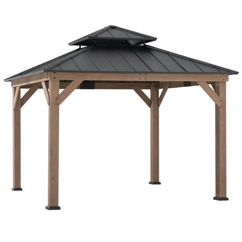 Sunjoy Wooden Frame Hardtop Gazebo with Ceiling Hook, Brown Visit(incomplete box 1/5)