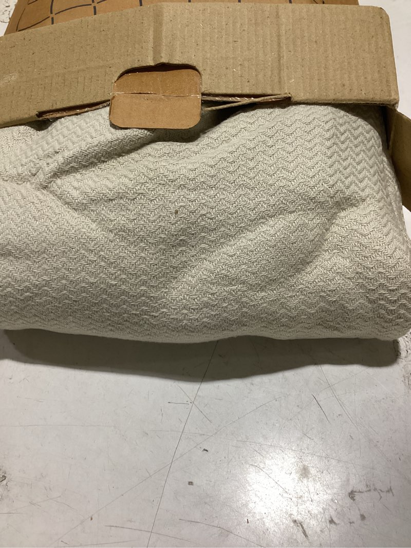 Condition photo showing Good Condition for bedsure gentlesoft 100% cotton blanket queen size for bed - cooling breathable and lightweight, soft cozy textured herringbone woven summer blanket for home decor, linen beige, 90x90 inches 01 - linen beige queen