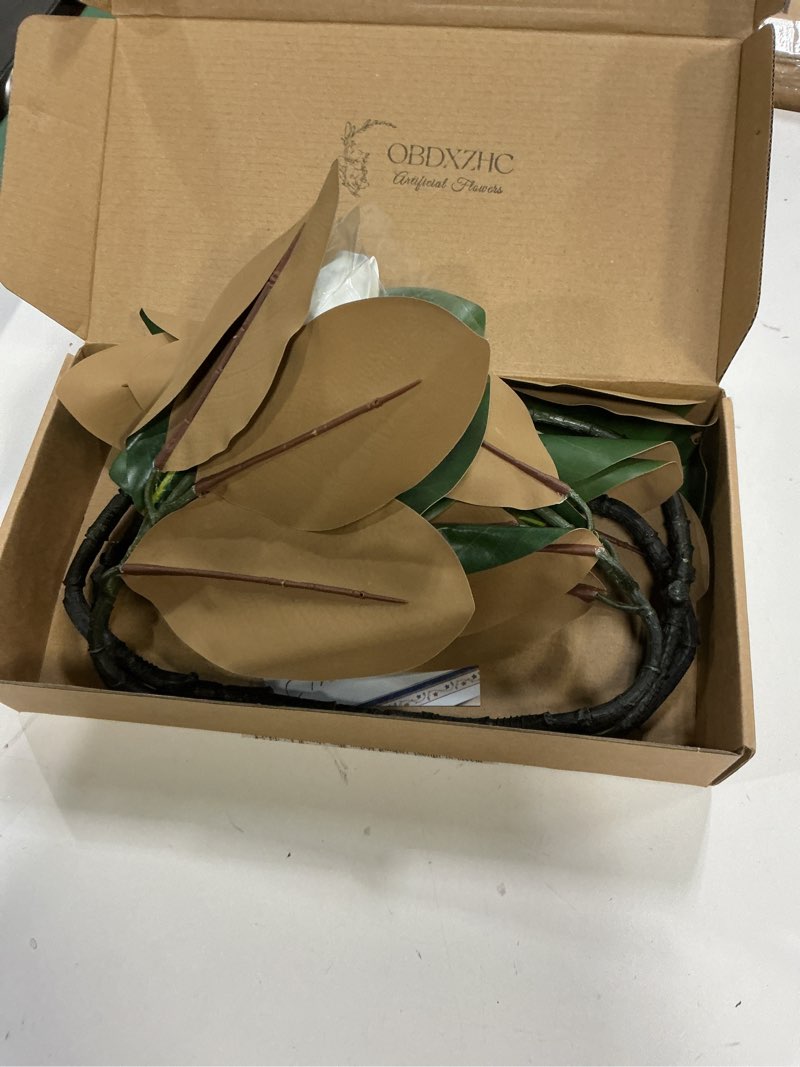 Condition photo showing Good Condition for 2pcs 33.5inch artificial magnolia flowers with green magnolia leaves and fruit 3d real touch 2 heads long stem faux magnolias flower for home wedding table office floral arrangement decoration (white) 33.5inch white 2pcs