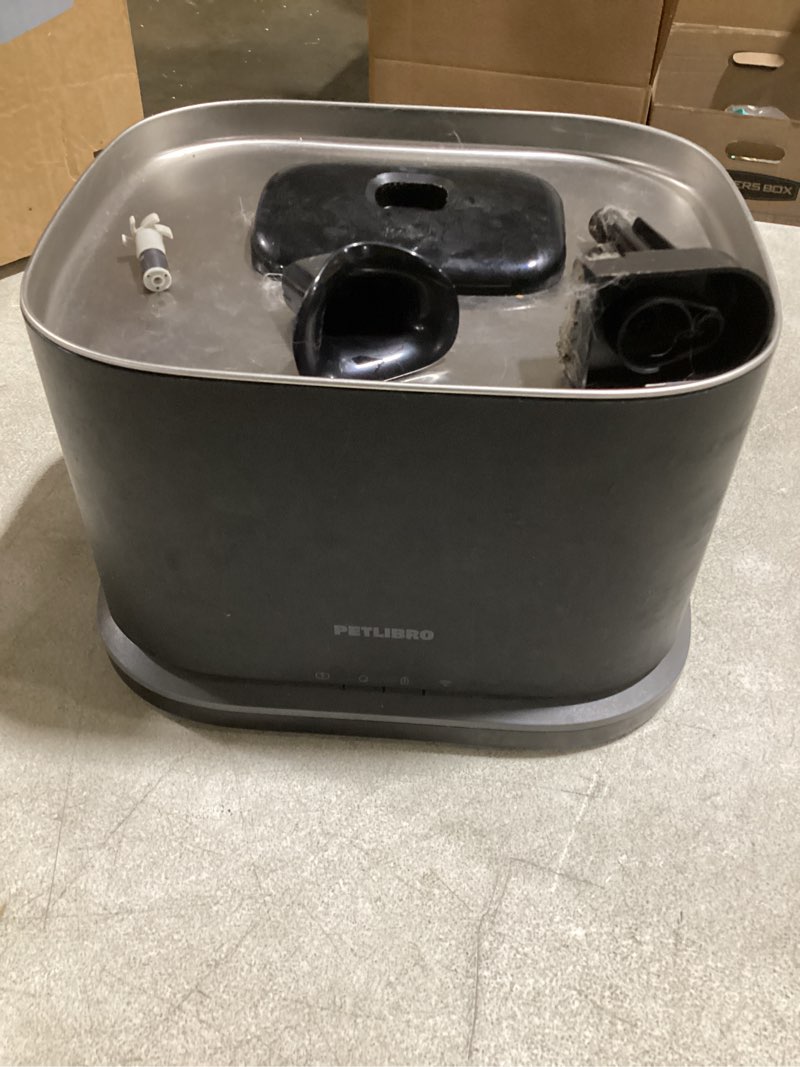 Condition photo showing As Is for petlibro cat water fountain, cordless pet water fountain battery operated, 2.5l/84oz dockstream water fountains for cats indoor, cat fountain with stainless steel tray, easy to clean bpa-free black cordless fountain