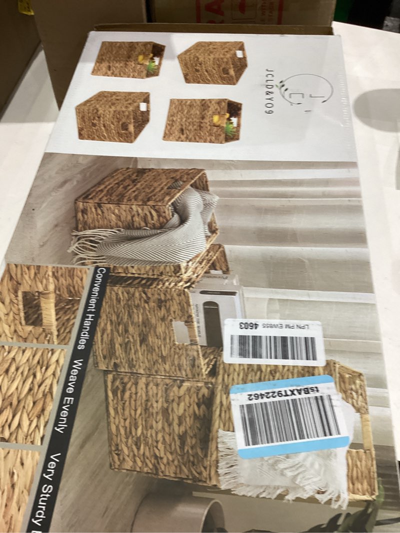 Condition photo showing Good Condition for 12x12in Storage Baskets Set of 4 Water Hyacinth Baskets,Foldable Handwoven Storage Cubes,Wicker Cube Baskets Laundry Organizer Totes for Home