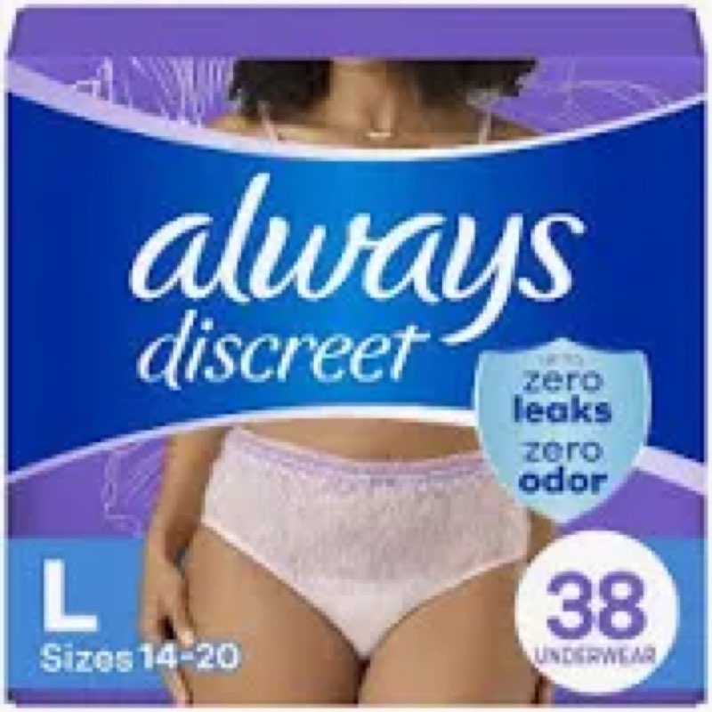 Always Discreet Adult Incontinence Underwear for Women and Postpartum Underwear, up to 100% Bladder Leak Protection, L Maximum, 38 Count (Packaging May Vary)
