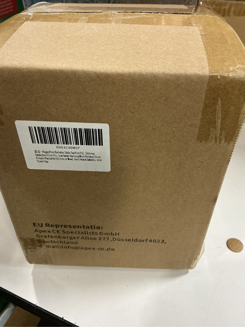 Condition photo showing New/Like New for portable 9 inch table top fire pit, tabletop smokeless fire pit, low smoke burning mini outdoor stove firepit fueled by pellets or wood, for urban & suburbs, with travel bag,23.2x16.3cm stainless steel metallic gradient