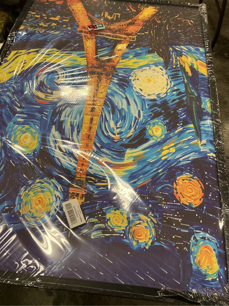 Condition photo showing New/Like New for flintis large paris eiffel tower framed wall art starry sky night pictures wall decor abstract canvas painting print artworks decor for living room bathroom kids master bedroom office 36l x 24w 36"l x 24"w starry sky eiffel tower